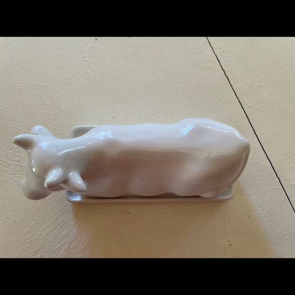 Cow Butter Dish White Ceramic - Picture 3 of 5